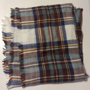 Oversized Blanket Scarf || Cream w/ Burgundy, Blue & Yellow Plaid